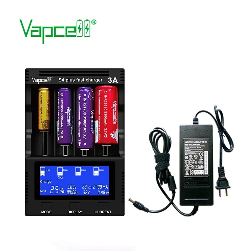 Chargeur Intelligent Vapcell S4 Plus V3.0 – 4 Slots 12A Lithium avec Adaptateur EU | Electronic Shop